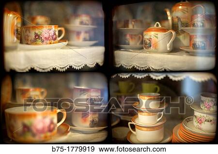 multi image, cabinet with porcelain cups View Large Photo Image Stock Photo - multi image, cabinet with porcelain cups. Fotosearch