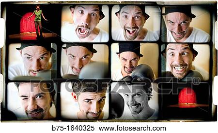 Multi image of the actor Iker de la Concha with different expressions in a performance in Teatro Principal de Mahon, Minorca, Balearic Islands, Spain View Large Photo Image Stock Photography - Multi image of the actor Iker de la Concha with different expressions in a performance in Teatro Principal de Mahon, Minorca, Balearic Islands, Spain. Fotosearch