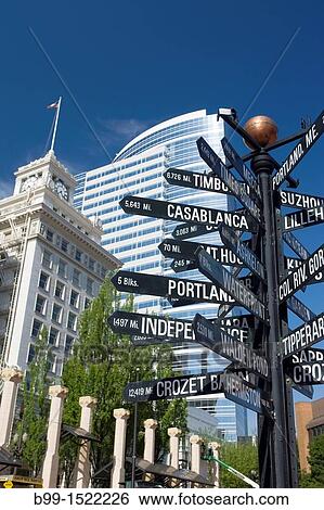 MULTI WORLD CITY DESTINATION SIGNPOST PIONEER COURTHOUSE SQUARE DOWNTOWN PORTLAND OREGON USA View Large Photo Image Stock Photograph - MULTI WORLD CITY DESTINATION SIGNPOST PIONEER COURTHOUSE SQUARE DOWNTOWN PORTLAND OREGON USA. Fotosearch