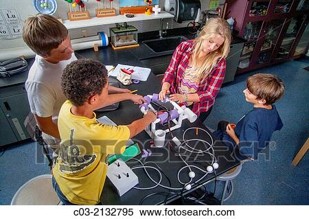 Multiracial middle school students in Mission Viejo, CA, test the remote operated vehicle (ROV) they built in their robotics classroom. View Large Photo Image Stock Photography - Multiracial middle school students in Mission Viejo, CA, test the remote operated vehicle (ROV) they built in their robotics classroom.. Fotosearch
