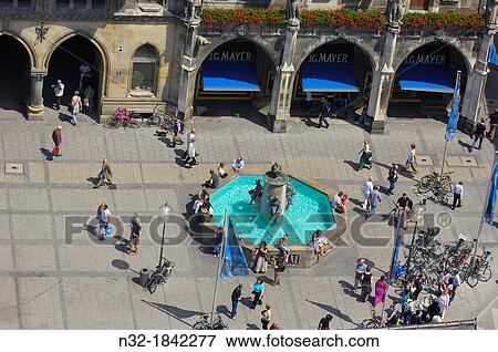 Munich, Fischbrunnen, Fish fountain, Marienplatz, Bavaria, Germany View Large Photo Image Stock Photo - Munich, Fischbrunnen, Fish fountain, Marienplatz, Bavaria, Germany. Fotosearch