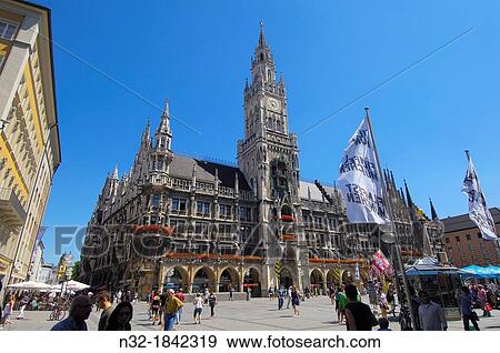 Munich, Neues Rathaus, New Town Hall, Marienplatz, Bavaria, Germany View Large Photo Image Stock Photo - Munich, Neues Rathaus, New Town Hall, Marienplatz, Bavaria, Germany. Fotosearch