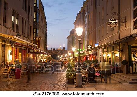 Munzgasse Street in Dresden, Saxony; Germany; Illuminate at Night. View Large Photo Image Stock Photograph - Munzgasse Street in Dresden, Saxony; Germany; Illuminate at Night.. Fotosearch