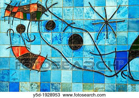 Stock Image - Mur pour David FernBndez Mir?, Wall for David FernBndez Mir?, part of ceramic mural by Joan Miro dedicated to early died grandson, Parque del Mar, Palma, Mallorca, Balearic Islands, Spain. Fotosearch