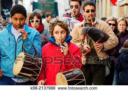 Stock Photo - musicians, blessing of the animals in Sant Antoni, pattern pets, Llucmajor, Mallorca, Balearic Islands, Spain.. Fotosearch