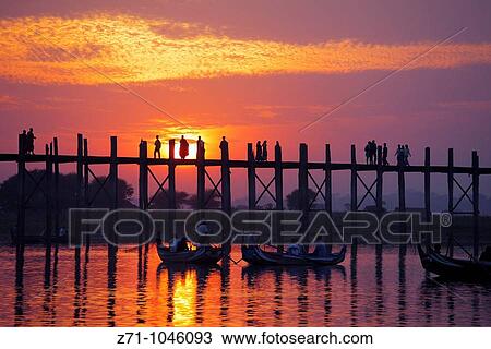 Myanmar, Burma, Amarapura, U Bein Bridge, Taungthaman Pond, sunset View Large Photo Image Stock Image - Myanmar, Burma, Amarapura, U Bein Bridge, Taungthaman Pond, sunset. Fotosearch