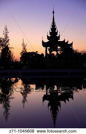 Myanmar, Burma, Mandalay, Palace, moat, watchtower silhouette, sunset, View Large Photo Image Stock Photo - Myanmar, Burma, Mandalay, Palace, moat, watchtower silhouette, sunset,. Fotosearch