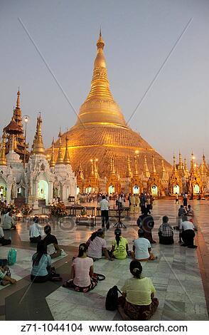 Myanmar, Burma, Yangon, Rangoon, Shwedagon Pagoda at night, people, View Large Photo Image Picture - Myanmar, Burma, Yangon, Rangoon, Shwedagon Pagoda at night, people,. Fotosearch