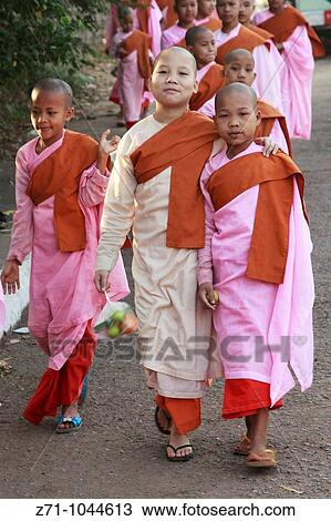 Myanmar, Burma, Yangon, Rangoon, young buddhist nuns, View Large Photo Image Stock Image - Myanmar, Burma, Yangon, Rangoon, young buddhist nuns,. Fotosearch