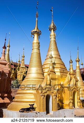 Myanmar,, Indeinn, Stupas? hill above Inle Lake. View Large Photo Image Stock Photo - Myanmar,, Indeinn, Stupas? hill above Inle Lake.. Fotosearch
