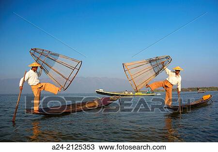 Myanmar, Inle Lake, Fishermen. View Large Photo Image Stock Image - Myanmar, Inle Lake, Fishermen.. Fotosearch