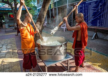 Myanmar, Mandalay City, Mandaay Monastery, Monks cooking. View Large Photo Image Stock Photo - Myanmar, Mandalay City, Mandaay Monastery, Monks cooking.. Fotosearch
