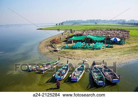 Picture - Myanmar, near Mandalay, Amarapura, Thaungthaman lake.. Fotosearch