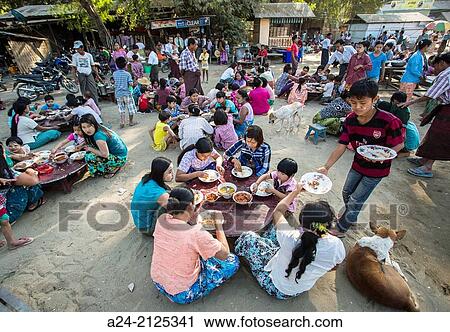 Myanmar, near Mandalay, Sagaing City, Free distributed food. View Large Photo Image Stock Image - Myanmar, near Mandalay, Sagaing City, Free distributed food.. Fotosearch