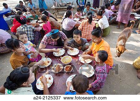 Myanmar, near Mandalay, Sagaing City, Free distributed food. View Large Photo Image Stock Photo - Myanmar, near Mandalay, Sagaing City, Free distributed food.. Fotosearch