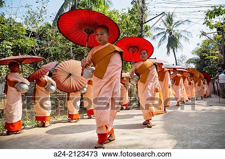 Myanmar, near Yangon Kyauktan City, Nuns paradeing. View Large Photo Image Stock Image - Myanmar, near Yangon Kyauktan City, Nuns paradeing.. Fotosearch