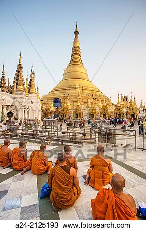 , Myanmar, Yangon City, Shwedagon Pagoda, monks praying. View Large Photo Image Stock Image - , Myanmar, Yangon City, Shwedagon Pagoda, monks praying.. Fotosearch