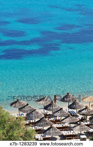 Mykonos Greece Psarou Beach View Large Photo Image Stock Photo - Mykonos Greece Psarou Beach. Fotosearch