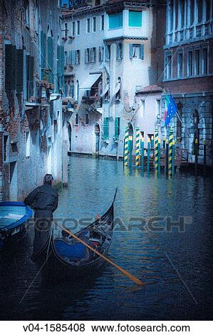 Mystical view of a gondola with gondolier in Venice, Italy, Europe View Large Photo Image Stock Photo - Mystical view of a gondola with gondolier in Venice, Italy, Europe. Fotosearch