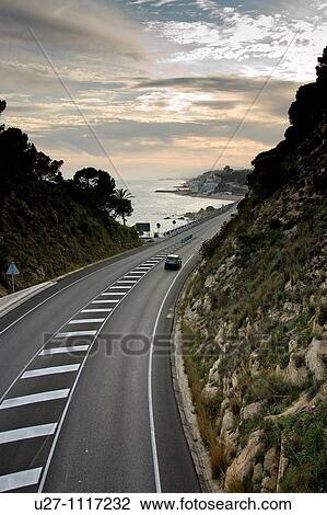 Stock Image - N-II highway from Calella to Sant Pol de Mar, Barcelona province, Catalonia, Spain. Fotosearch