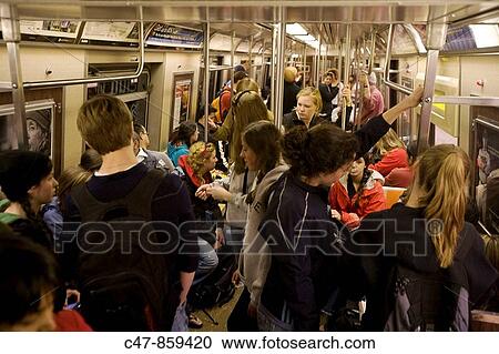 Stock Image - N line travellers, subway, New York, USA. Fotosearch
