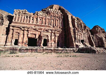 Nabataean royal stone tombs carved into the rock, Petra. Jordan View Large Photo Image Picture - Nabataean royal stone tombs carved into the rock, Petra. Jordan. Fotosearch