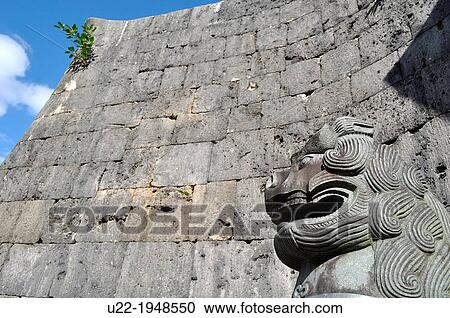 Stock Image - Naha, Okinawa, Japan, Shisa statue at the entrance of Shuri castle. Fotosearch