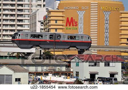 Naha, Okinawa, Japan, the Urban Monorail-Yui Rail by Lake Manko View Large Photo Image Picture - Naha, Okinawa, Japan, the Urban Monorail-Yui Rail by Lake Manko. Fotosearch