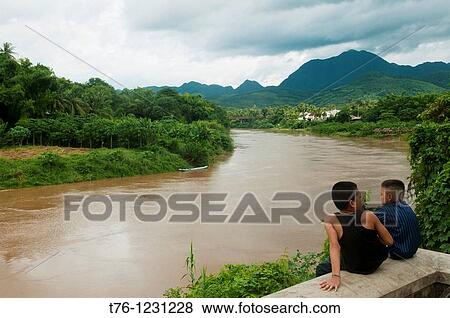 Nam Khan River view in Luang Prabang in Laos View Large Photo Image Stock Photo - Nam Khan River view in Luang Prabang in Laos. Fotosearch