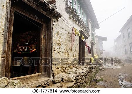 Picture - Namche Bazar Sagarmatha National Park, Khumbu Himal, Nepal, Asia. Fotosearch