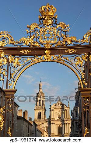 Picture - Nancy Cathedral and gate with golden ornaments, Nancy, Meurthe-et-Moselle, France.. Fotosearch