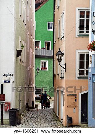 Narrow alley in Passau, Germany View Large Photo Image Stock Image - Narrow alley in Passau, Germany. Fotosearch