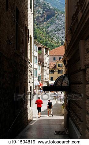 Stock Photo - Narrow streets in Kotor, Monte. Fotosearch