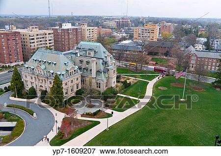 Stock Photo - National Cathedral School and the great lawn as seen from the Pilgrim Observatory. Fotosearch