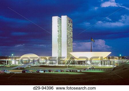 National Congress in the Square of the Three Powers projected by Oscar Niemeyer, Brasilia. Brazil View Large Photo Image Stock Photograph - National Congress in the Square of the Three Powers projected by Oscar Niemeyer, Brasilia. Brazil. Fotosearch