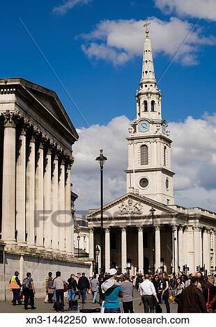 National Gallery, St Martin in the Field church, Trafalgar Square, London, England, UK. View Large Photo Image Stock Image - National Gallery, St Martin in the Field church, Trafalgar Square, London, England, UK.. Fotosearch