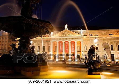 Stock Image - National Theatre D. Maria II, Rossio Square, Lisbon Portugal.. Fotosearch