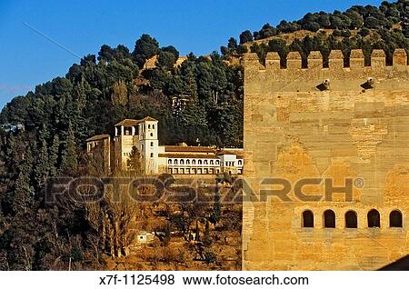Nazaries palaces Comares Tower In background at left Generalife Alhambra, Granada Andalusia, Spain View Large Photo Image Stock Photo - Nazaries palaces Comares Tower In background at left Generalife Alhambra, Granada Andalusia, Spain. Fotosearch