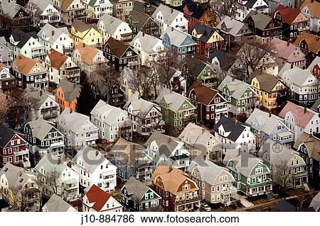 Neighborhood housing, Somerville, aerial, Boston, Massachusetts, USA View Large Photo Image Stock Photograph - Neighborhood housing, Somerville, aerial, Boston, Massachusetts, USA. Fotosearch
