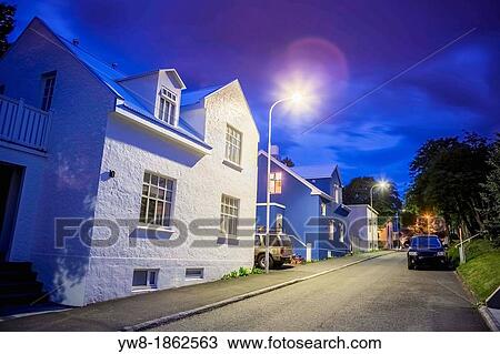 Stock Image - Neighborhood in Akureyri, Iceland. Fotosearch