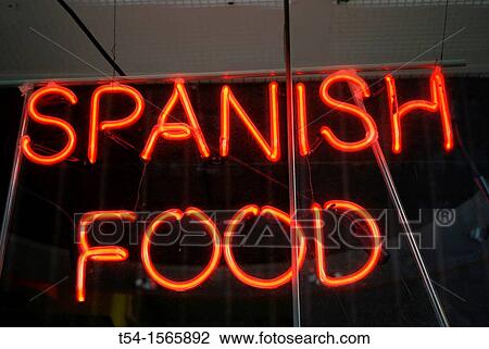 Neon lettering Spanish Food in New York View Large Photo Image Stock Image - Neon lettering Spanish Food in New York. Fotosearch