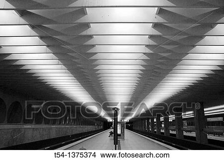 Picture - Neonlight in a Metrostation. Fotosearch