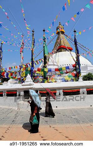 Nepal, City of Katmandu, buddhist Boudnath tibetan temple, the big stuipa and prayers flags View Large Photo Image Stock Photography - Nepal, City of Katmandu, buddhist Boudnath tibetan temple, the big stuipa and prayers flags. Fotosearch