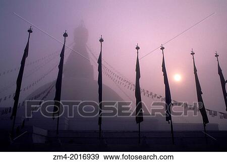 NEPAL, KATHMANDU, BOUDHNATH, TIBETAN STUPA (TEMPLE) IN FOG, PRAYER FLAGS. View Large Photo Image Stock Photo - NEPAL, KATHMANDU, BOUDHNATH, TIBETAN STUPA (TEMPLE) IN FOG, PRAYER FLAGS.. Fotosearch
