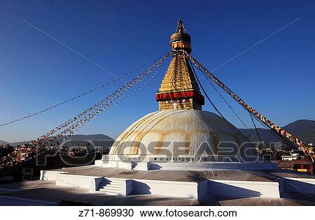 Stock Image - Nepal, Kathmandu Valley, Boudhanath, Bodhnath Stupa. Fotosearch