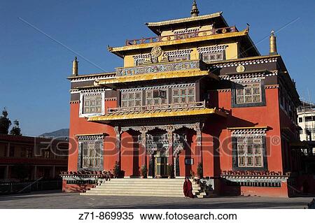Stock Photography - Nepal, Kathmandu Valley, Boudhanath, Bodhnath, Shechen tibetan buddhist monastery. Fotosearch