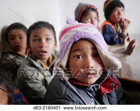 Stock Image - Nepal. Nursery school and day care center run by CDO (Care and Development Organization), Godavari, Kathmandu Valley.. Fotosearch