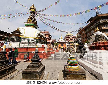 Picture - Nepal. Yatkha Bahal, Tibetan Buddhist stupa and temple, Kathmandu.. Fotosearch