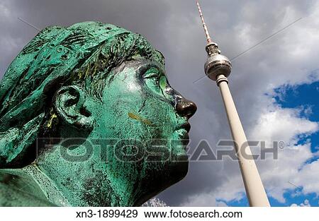 Neptune's fountain, Berliner Fernsehturm, TV Tower, Alexanderplatz, Berlin, Germany, Europe. View Large Photo Image Stock Photo - Neptune's fountain, Berliner Fernsehturm, TV Tower, Alexanderplatz, Berlin, Germany, Europe.. Fotosearch