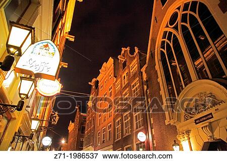 Netherlands, Amsterdam, street scene at night,. View Large Photo Image Stock Photo - Netherlands, Amsterdam, street scene at night,.. Fotosearch